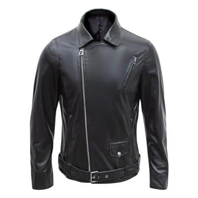 Happy Gentleman B103 - Mens Cross-Zip Brando Black Genuine Leather Slim Fit Jacket