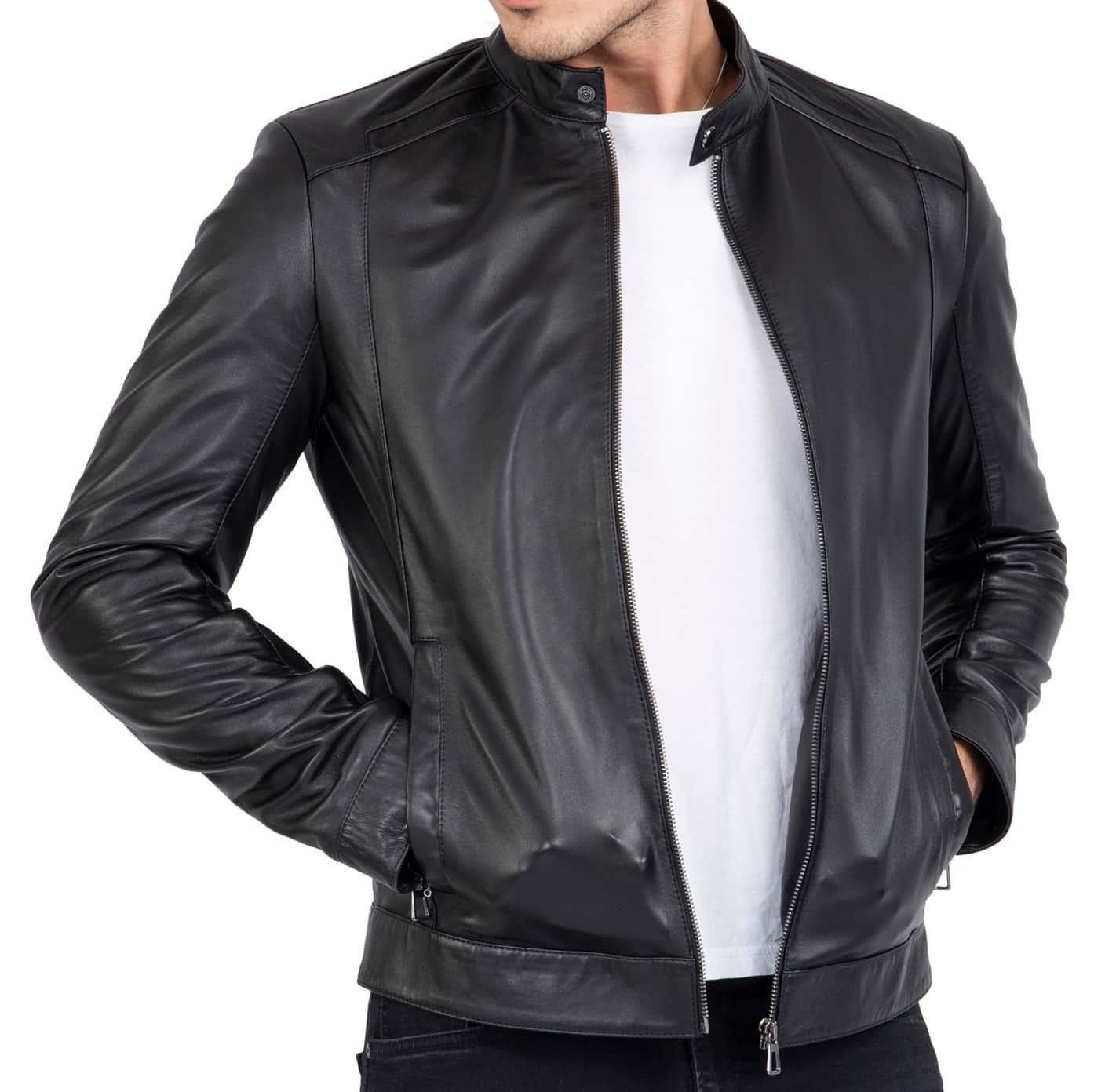 Happy Gentleman B105 - Geuine Leather Motorcycle Black Slim Fit Jacket ...