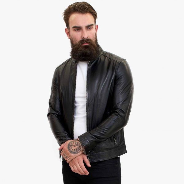 Happy Gentleman B107 - Lamb Leather Clean Style Black Jacket for Men - Slim Fit