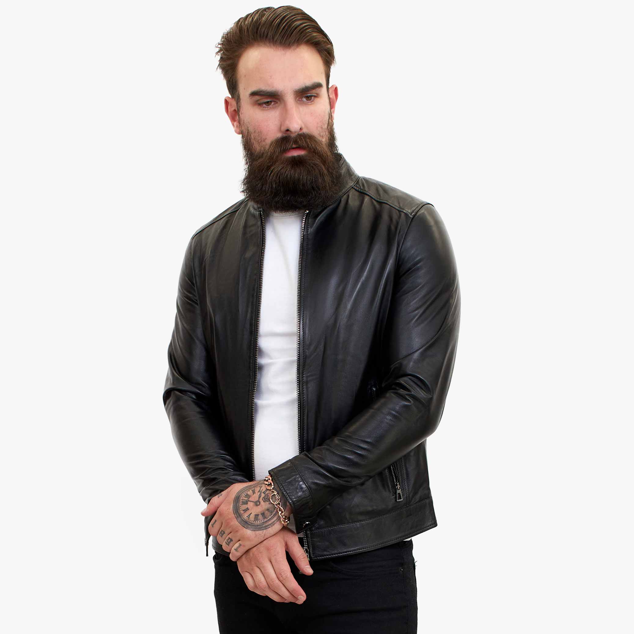 Happy Gentleman B107 - Lamb Leather Clean Style Black Jacket for Men ...
