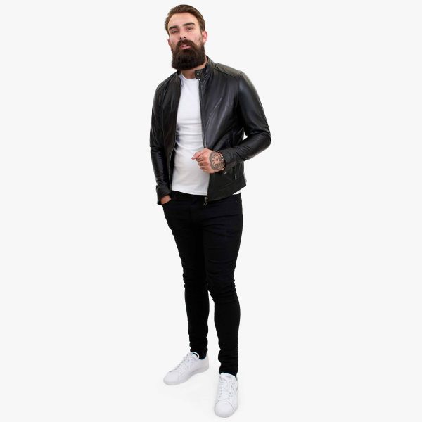 Happy Gentleman B107 - Lamb Leather Clean Style Black Jacket for Men - Slim Fit