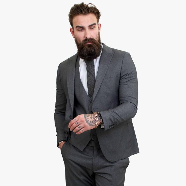 Happy Gentleman MIROLE Grau Tailored Fit 3 Stück Anzug aus Wolle