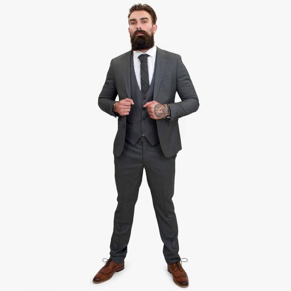 Happy Gentleman MIROLE Grey Tailored Fit 3 Piece Wool Suit