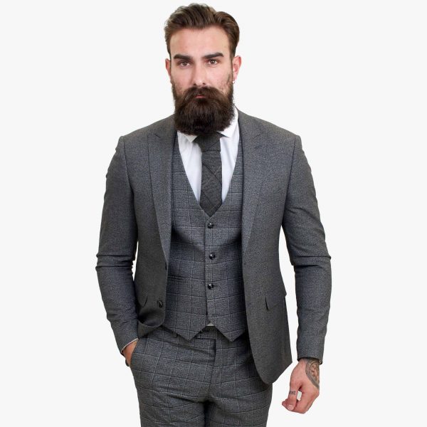 Happy Gentleman PIACERE Wolle Grau 3 Stück Anzug mit Tailored Fit