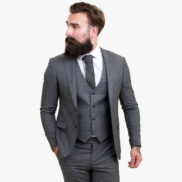 Happy Gentleman PIACERE Wool Grey 3 Piece Suit with Tailored Fit