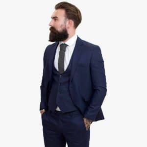Happy Gentleman PREGO Wolle Marineblau 3 Stück Anzug Tailored Fit