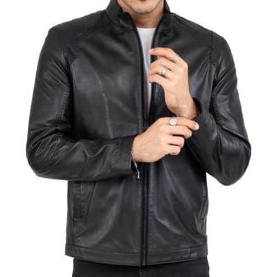 Seek Comfort Mens Black Genuine Real Lambskin Leather Bomber Biker Moto Jacket