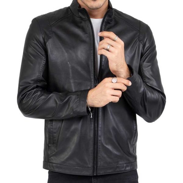 Genuine Real Lamb Leather Black Jacket for Men Tailored Fit - B204