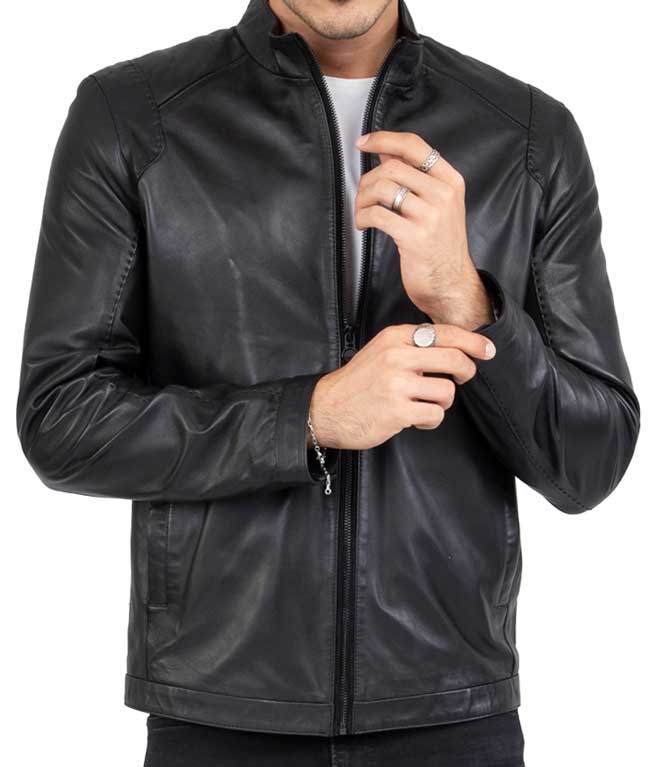 Schwarze Jacke aus echtem Online Gentleman Männer Lammleder für Tailored B204: kaufen Happy Fit - 