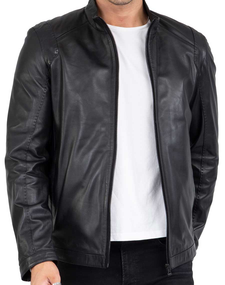Schwarze Jacke aus echtem Lammleder für Männer Tailored Fit - B204: Online  kaufen - Happy Gentleman