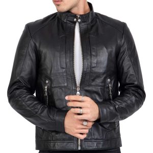 Lamb Leather Biker Jacket for Men with Four Pockets Regular Fit – B209