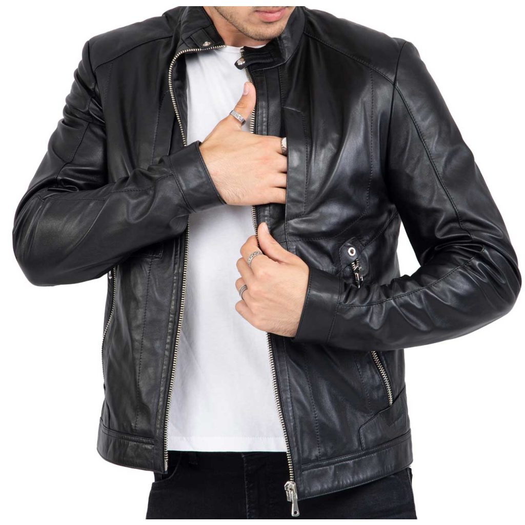 Lamb Leather Biker Jacket for Men with Four Pockets Regular Fit - B209 ...
