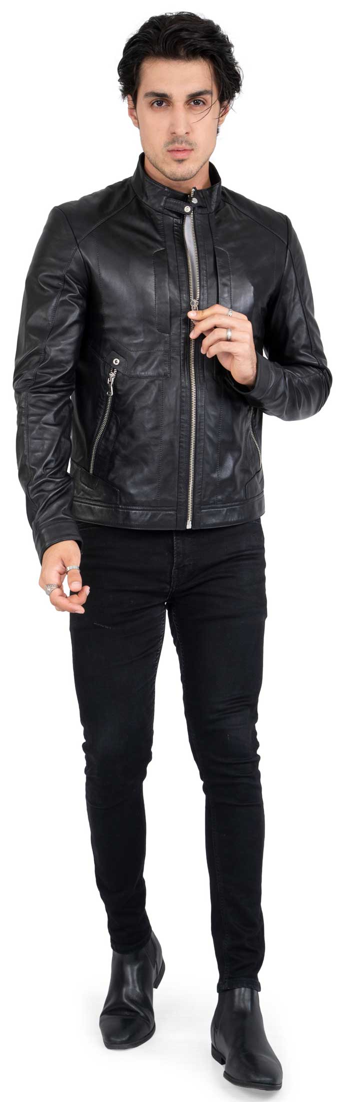 Lamb Leather Biker Jacket for Men with Four Pockets Regular Fit - B209 ...