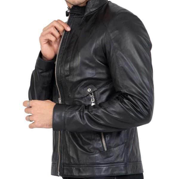 Lamb Leather Biker Jacket for Men with Four Pockets Regular Fit - B209