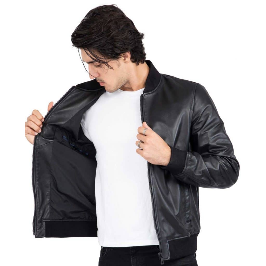 Lamb Real Leather Black Bomber Jacket for Men Regular Fit - B203: Buy ...