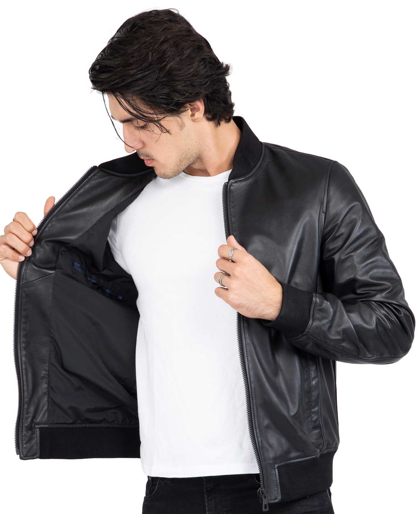 Lamb Real Leather Black Bomber Jacket for Men Regular Fit - B203: Buy ...