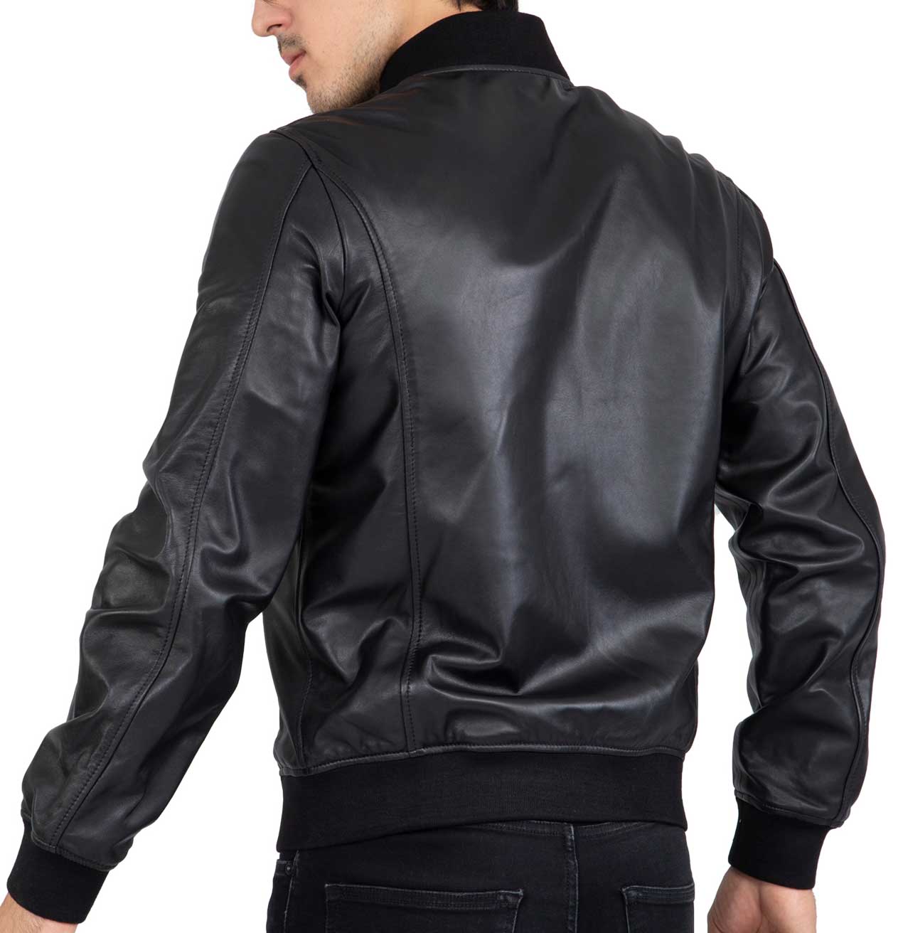 Lamb Real Leather Black Bomber Jacket for Men Regular Fit - B203