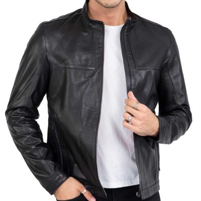 Lamm Premium Leder Schwarz Biker Jacke für Männer Tailored Fit - B207