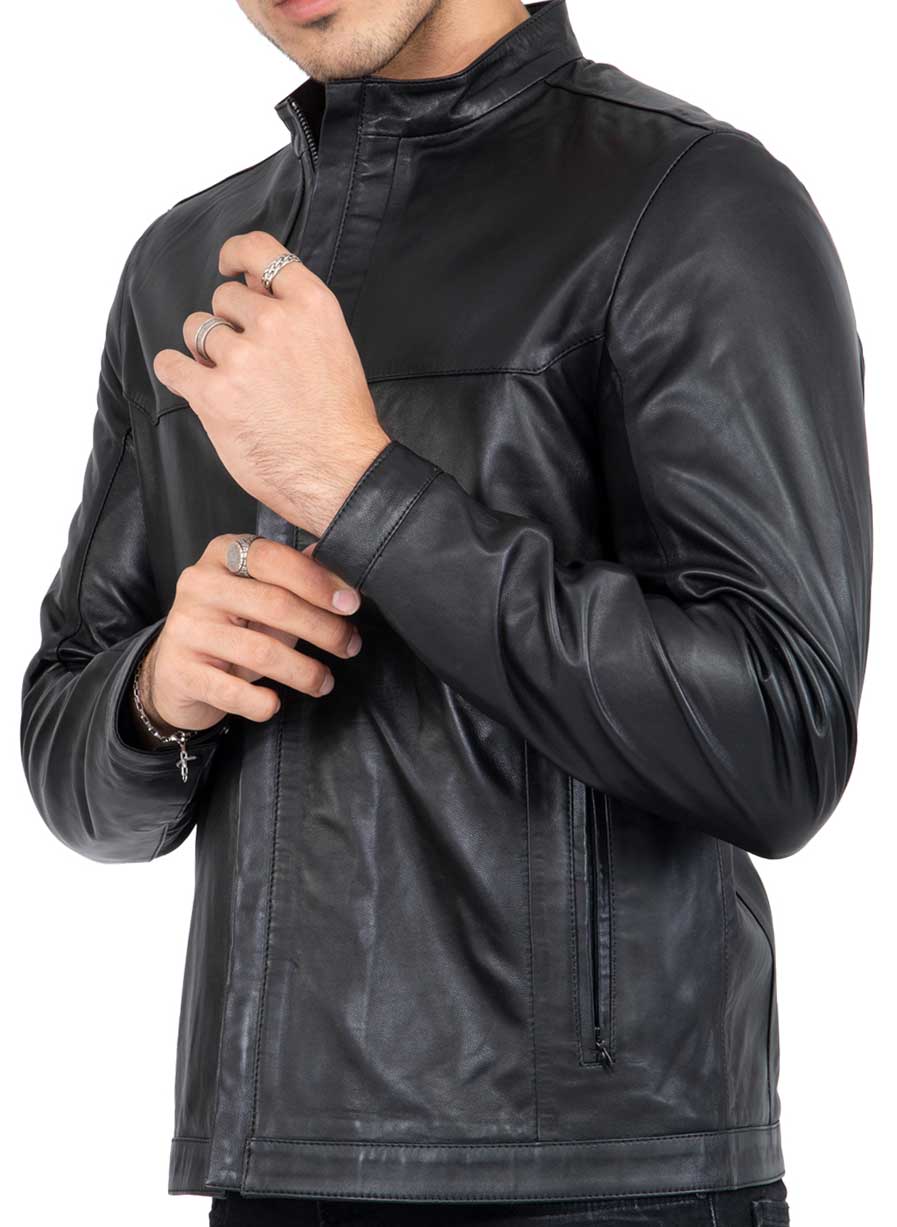 Lamb Premium Leather Black Biker Jacket for Men Tailored Fit - B207 ...