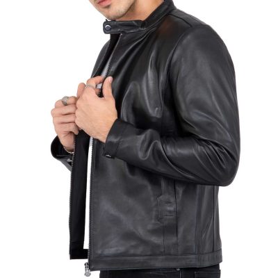 Echtes Lammleder Schwarz Tailored Fit Jacke für Männer Clean Style - B206