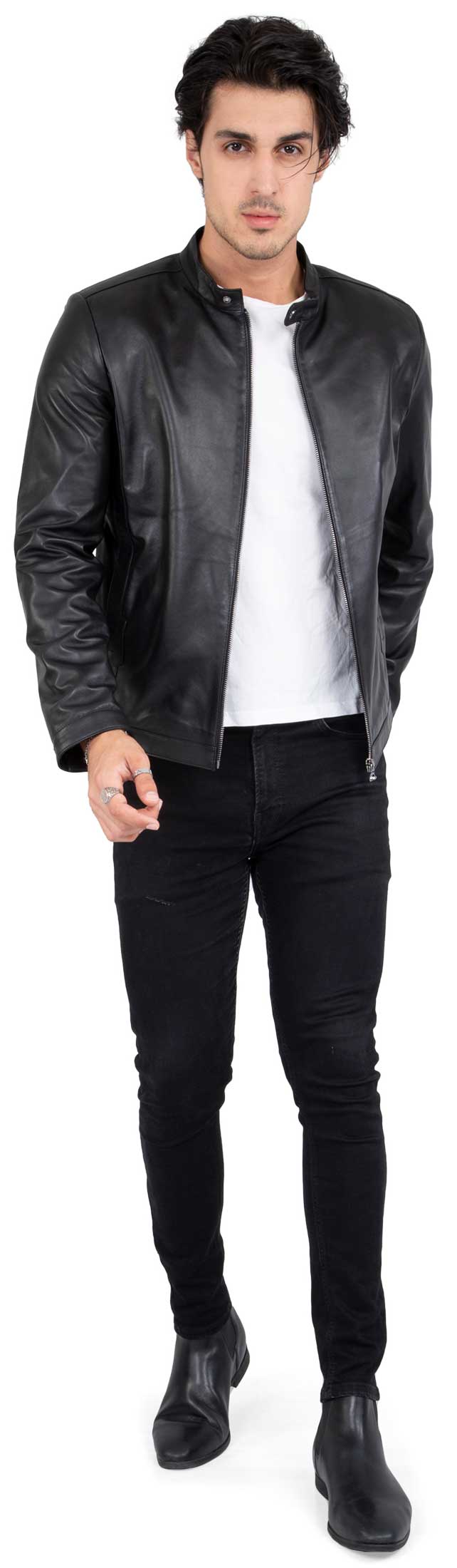 Real Lamb Leather Black Tailored Fit Jacket for Men Clean Style - B206 ...
