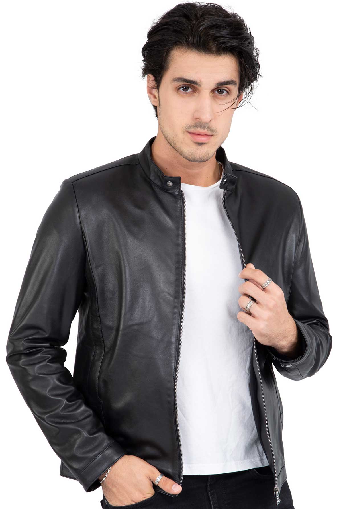 Real Lamb Leather Black Tailored Fit Jacket for Men Clean Style - B206 ...