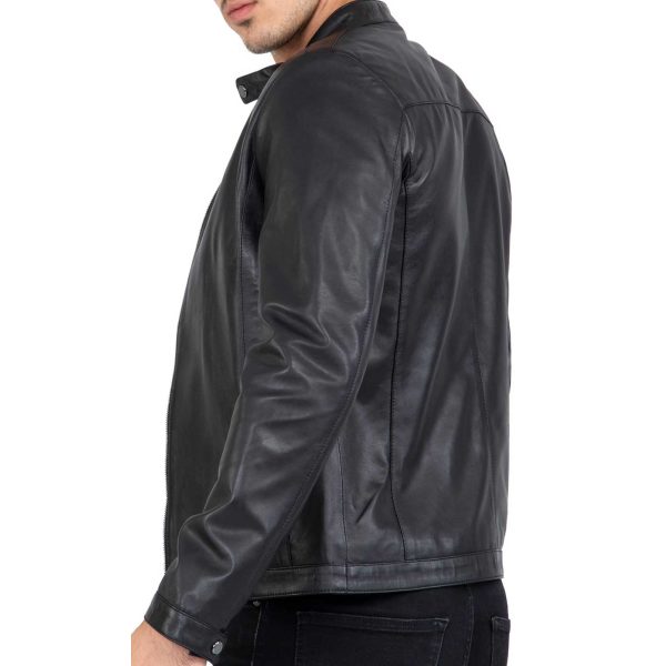 Real Lamb Leather Black Tailored Fit Jacket for Men Clean Style - B206