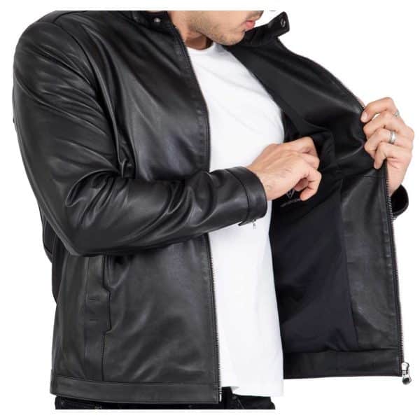 Real Lamb Leather Black Tailored Fit Jacket for Men Clean Style - B206