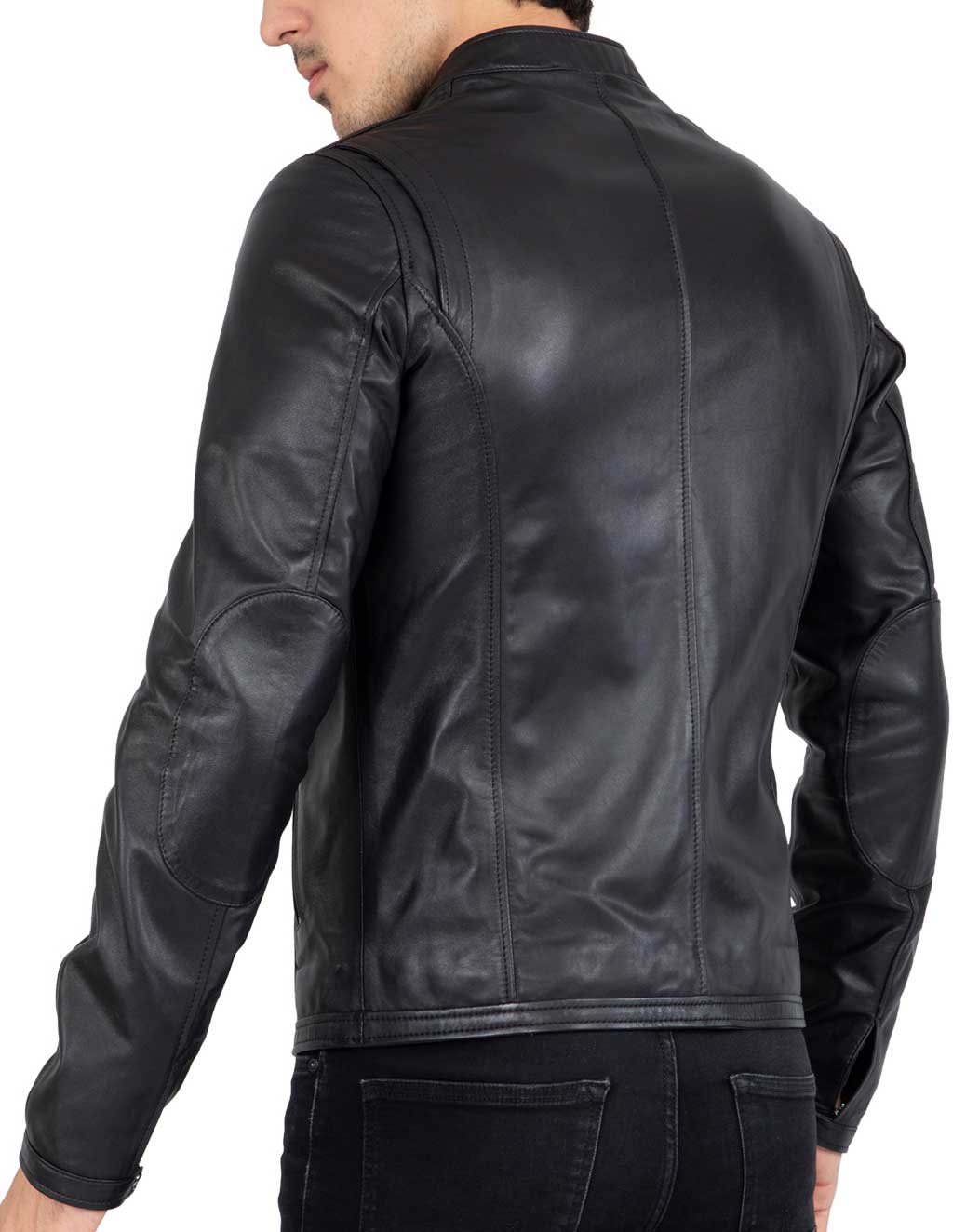 Men's Slim Fit Real Black Genuine Sheep Leather Biker Jacket Puffer  UK Seller 