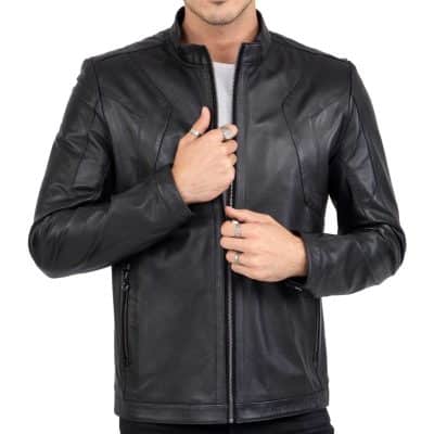 Premium Lamb Leather Black Biker Movie Jacket for Men Tailored Fit - B212
