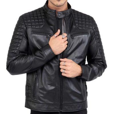 Echtes Lammleder Motorrad Schwarz Tailored Fit Jacke für Männer Beckham - B205