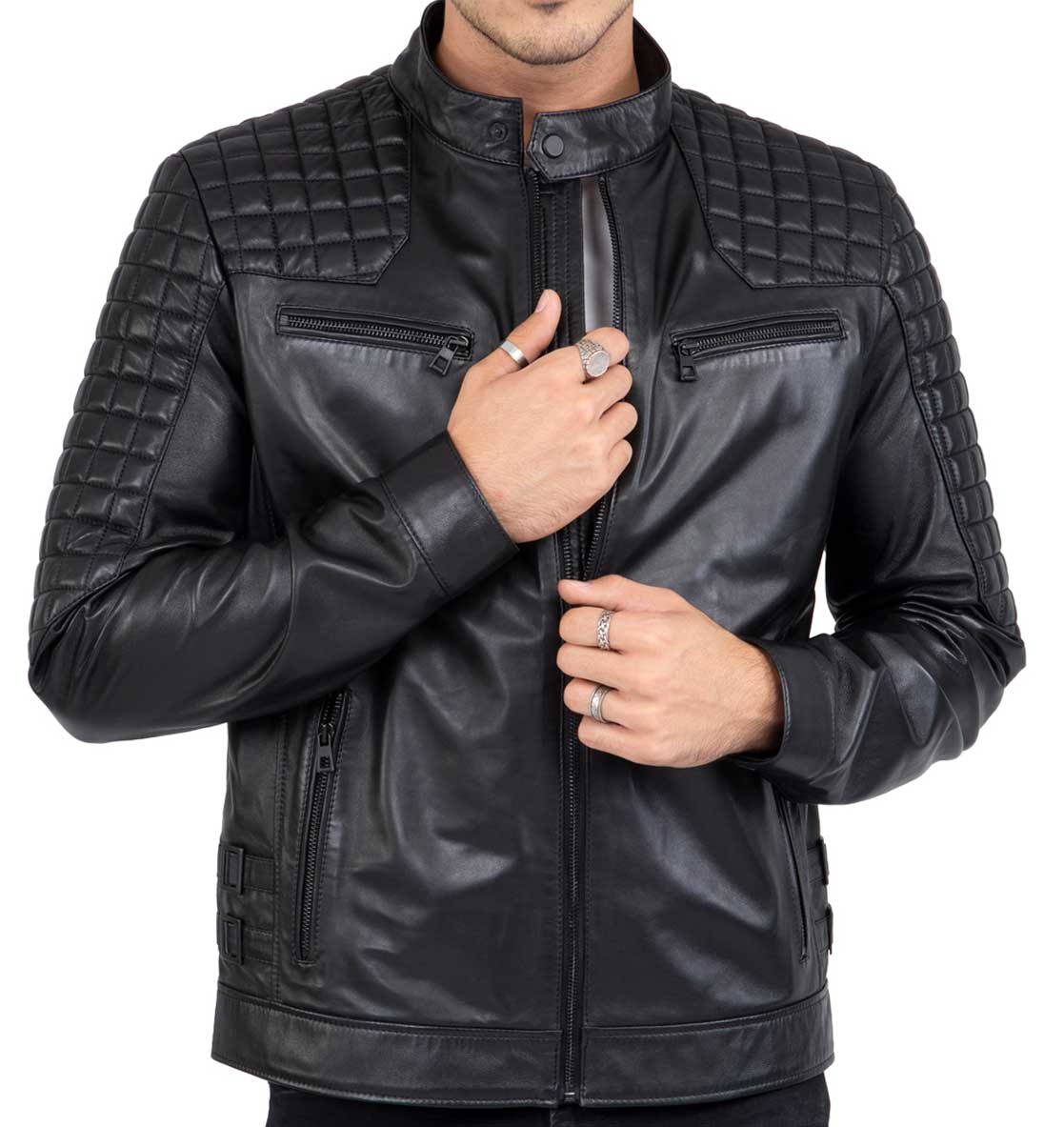 Real Lamb Leather Motorcycle Black Tailored Fit Jacket for Men Beckham ...