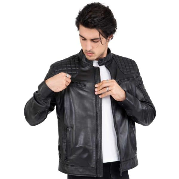 Real Lamb Leather Motorcycle Black Tailored Fit Jacket for Men Beckham - B205
