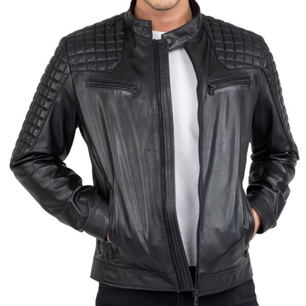 Real Lamb Leather Motorcycle Black Tailored Fit Jacket for Men Beckham - B205