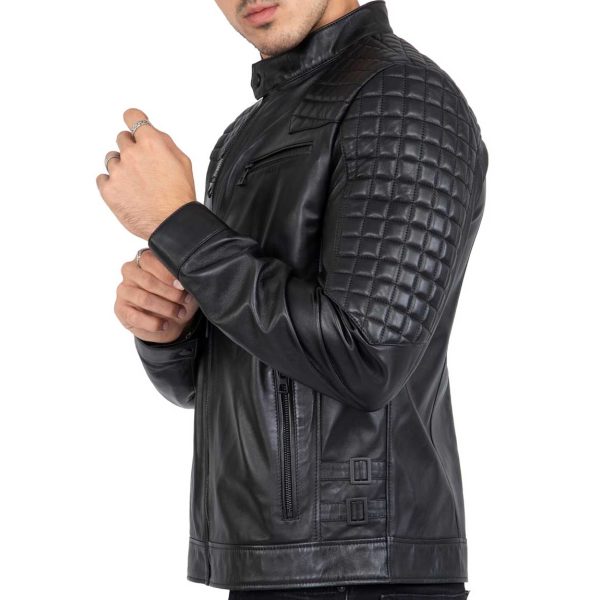 Echtes Lammleder Motorrad Schwarz Tailored Fit Jacke für Männer Beckham - B205