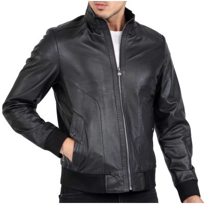 Real Lamb Leather Black Bomber Jacket for Men Regular Fit - B210: Buy ...