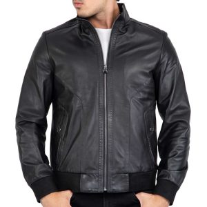 Real Lamb Leather Black Bomber Jacket for Men Regular Fit - B210: Buy ...