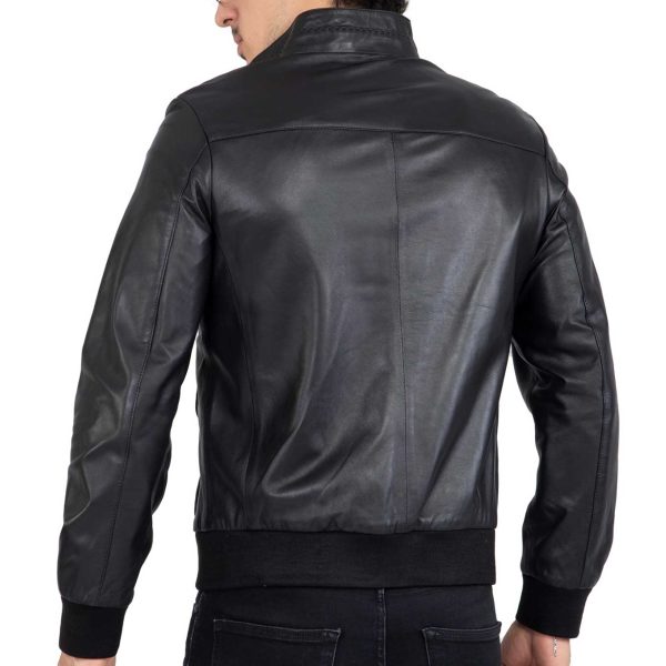 Real Lamb Leather Black Bomber Jacket for Men Regular Fit - B210