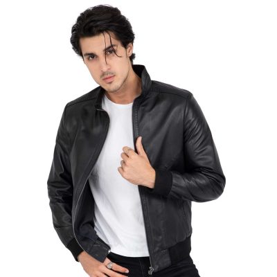 Real Lamb Leather Black Bomber Jacket for Men Regular Fit - B210: Buy ...