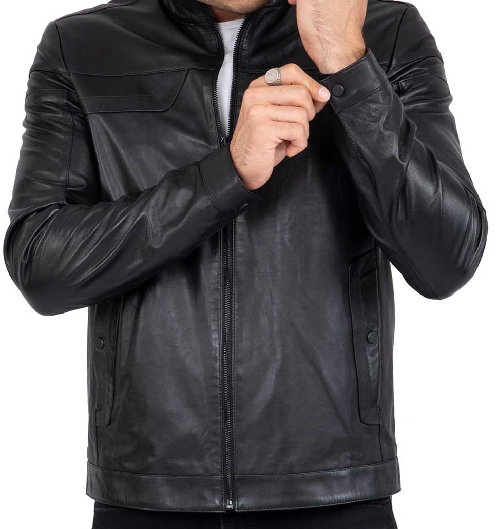 Real Leather Tailored Fit Mens Black Biker Jacket - B202: Buy Online ...