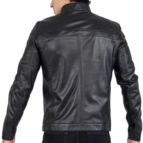 Real Leather Tailored Fit Herren Biker Jacke schwarz - B202