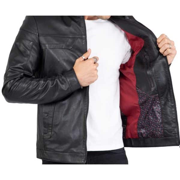 Real Leather Tailored Fit Mens Black Biker Jacket - B202