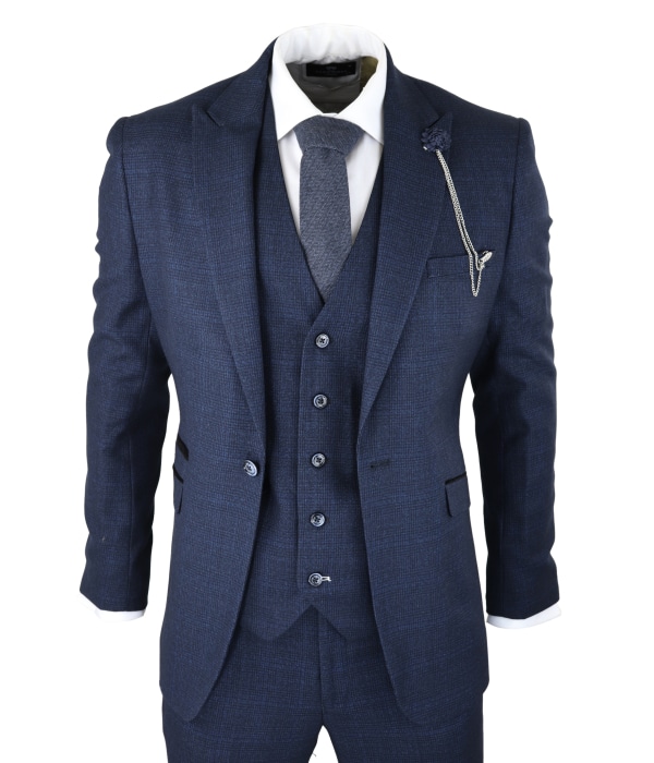 Cavani Connall - Men's Navy-Blue Check Vintage Suit