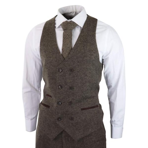 Mens Oak Brown 3 Piece Suit with Double Breasted Waistcoat