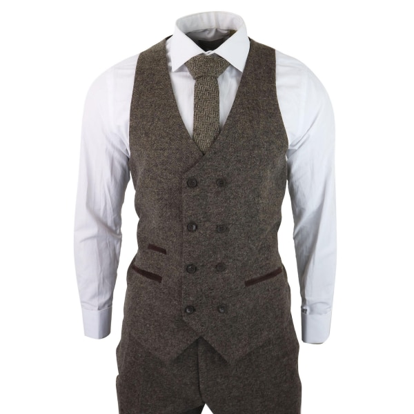 Mens Oak Brown 3 Piece Suit with Double Breasted Waistcoat
