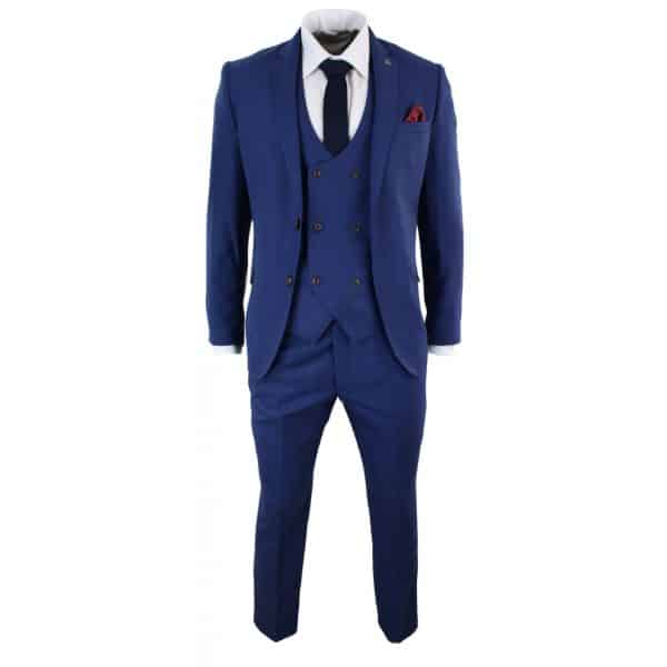 Mens Blue Check 3 Piece Slim Fit Suit