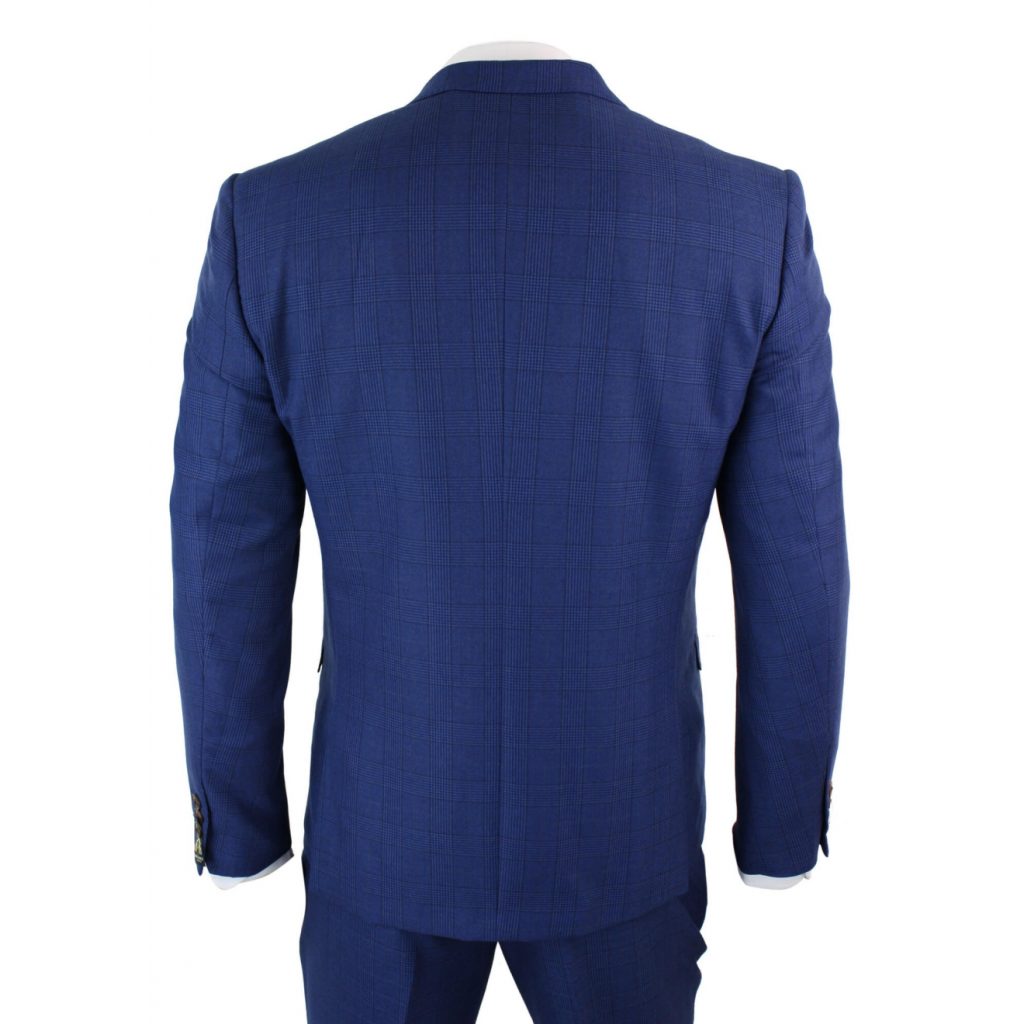 Mens Blue Check 3 Piece Slim Fit Suit: Buy Online - Happy Gentleman