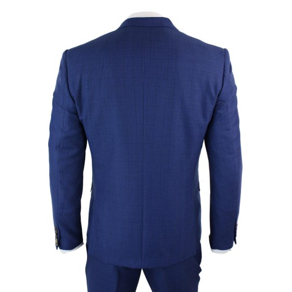 Mens Blue Check 3 Piece Slim Fit Suit
