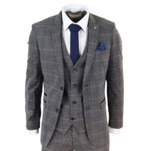 Marc Darcy Scott – Mens Grey with Blue Check 3 Piece Suit