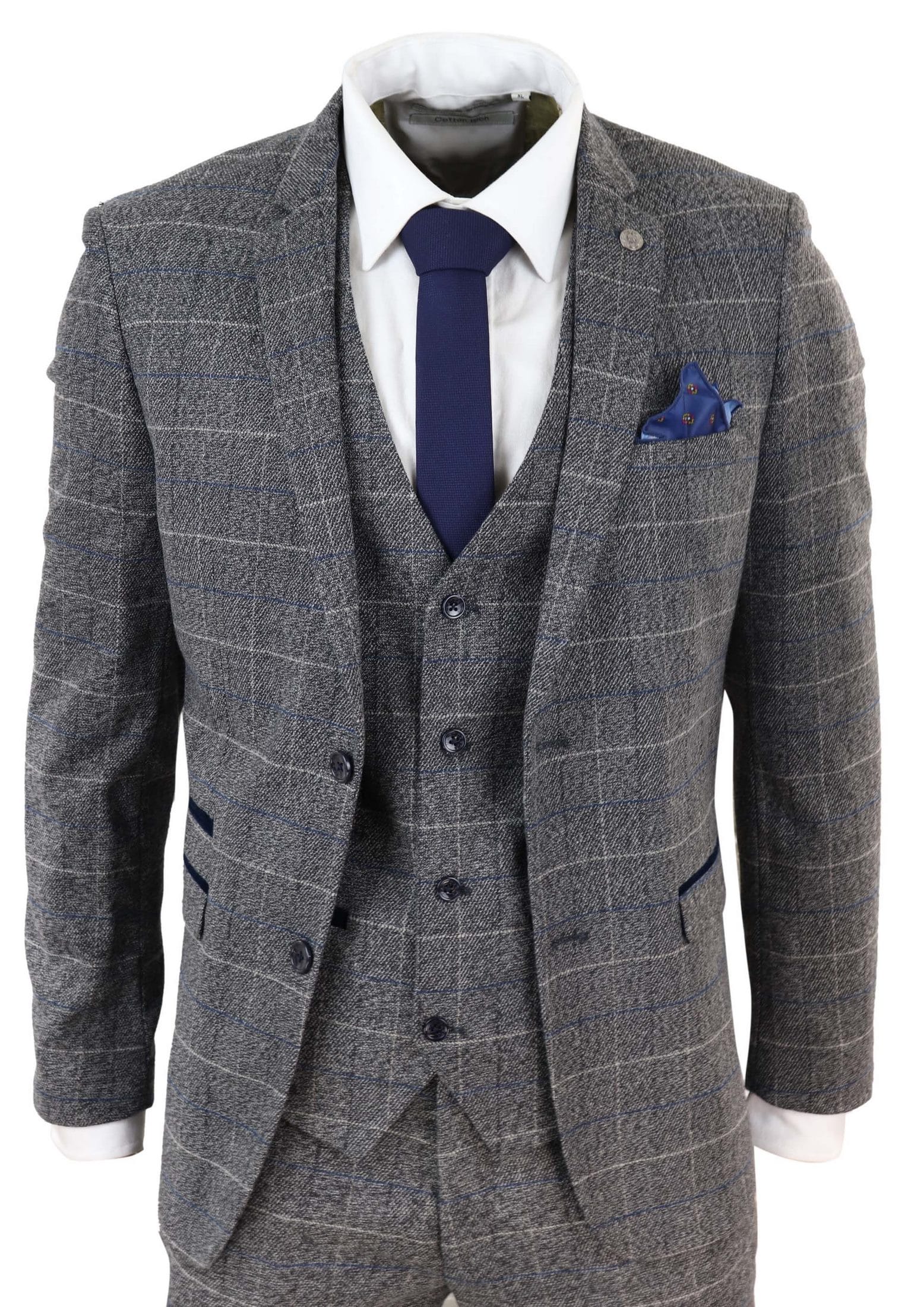 Marc Darcy Scott - Mens Grey with Blue Check 3 Piece Suit: Buy Online ...